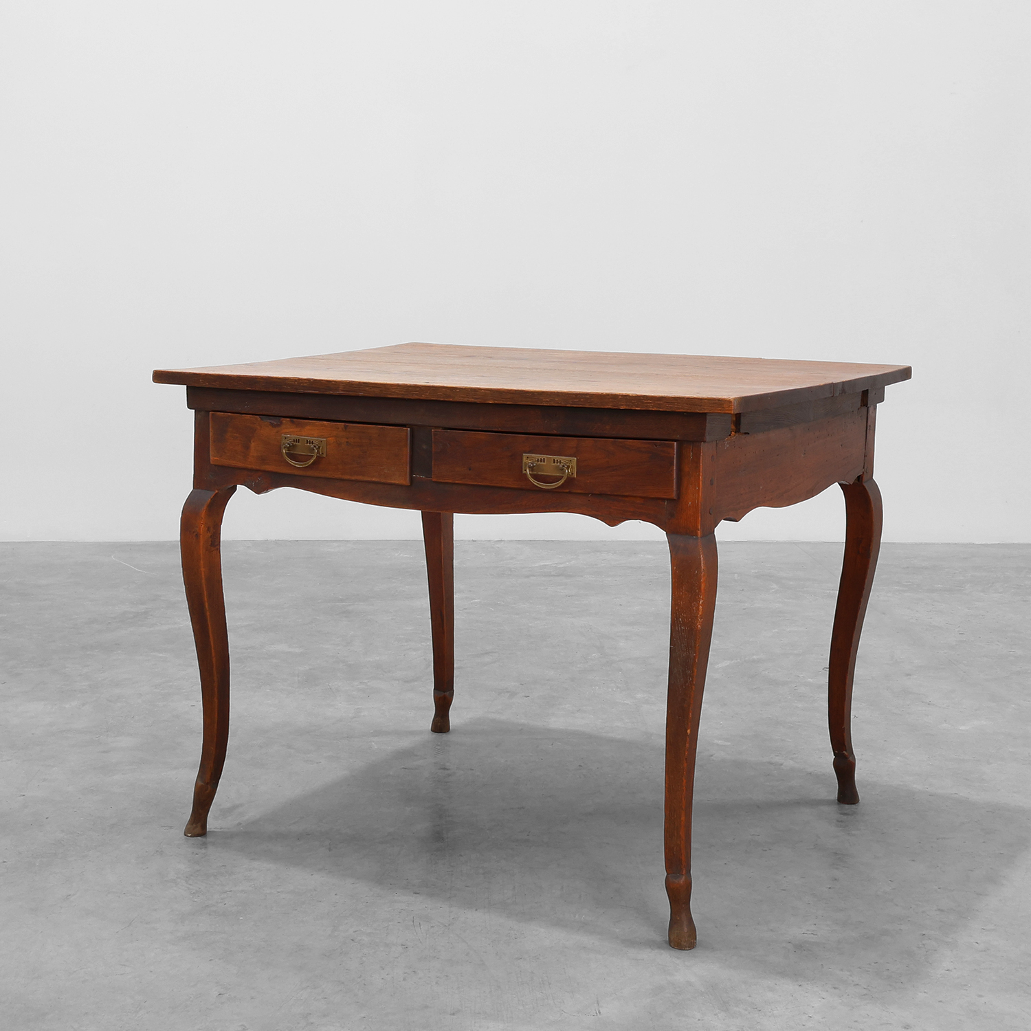 French Provincial Oak Table with Two Drawers, France, 19th Century-img